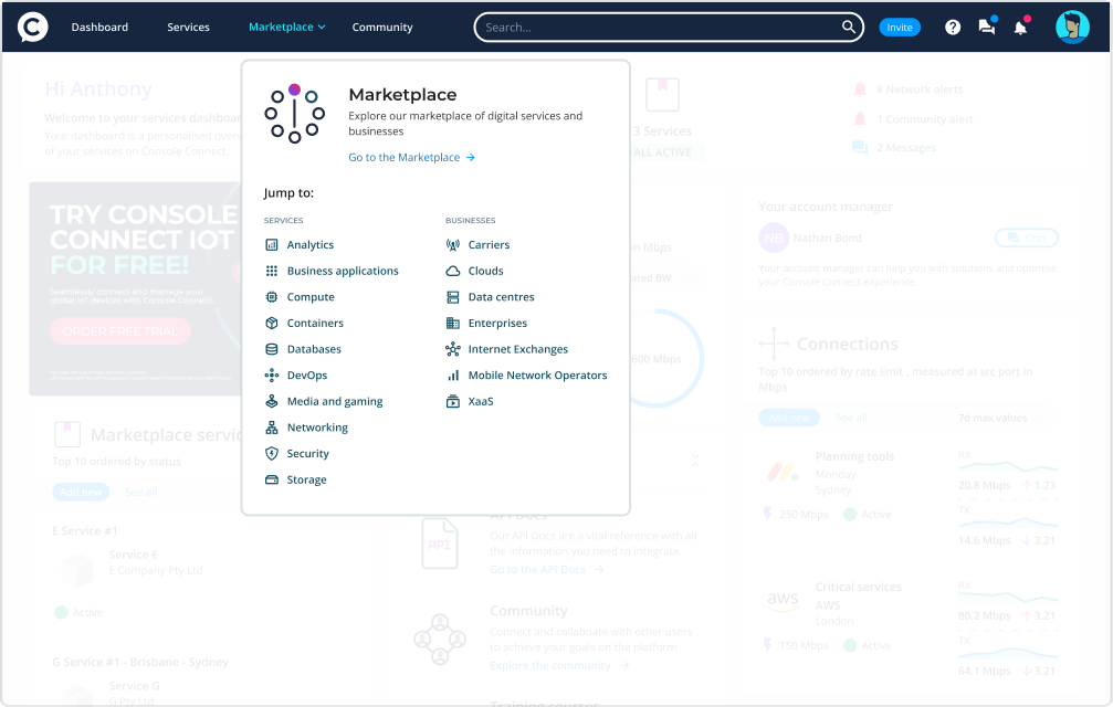 Early concept of the Marketplace mega menu.